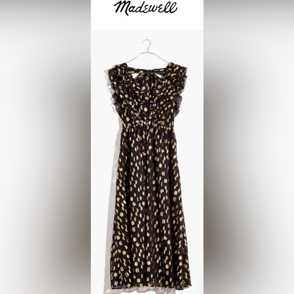 Madewell Metallic Clipdot Open-Back Ruffle Maxi Dress 16